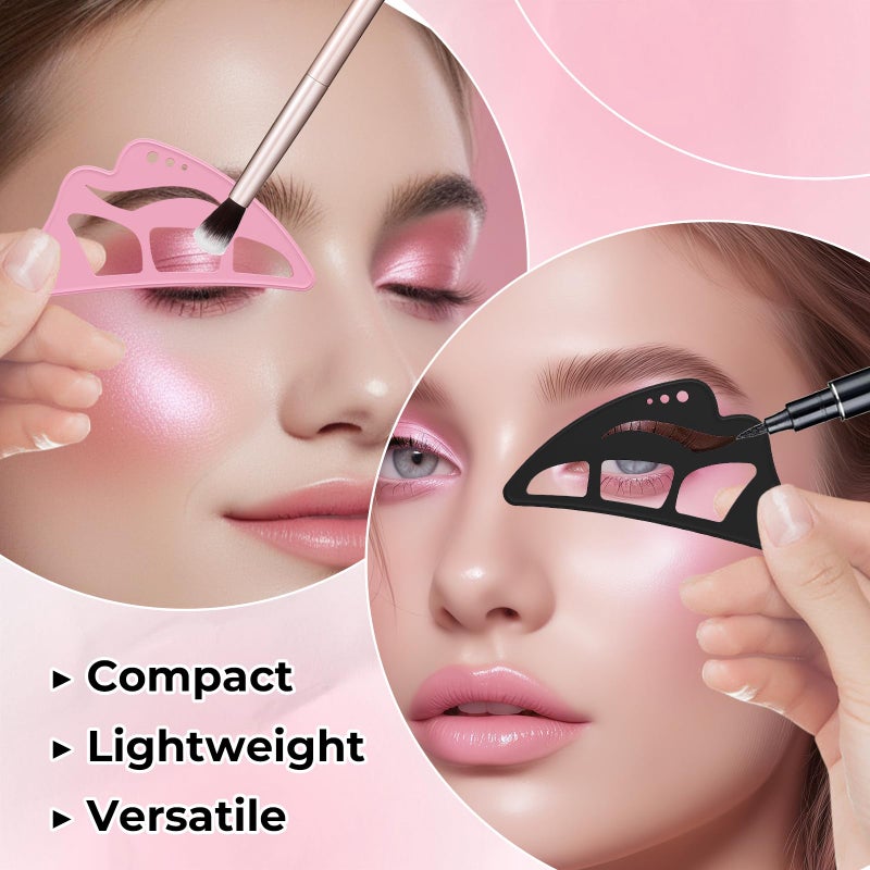 DAGEDA 2Pcs Eyetour Eyeshadow Tool, Reusable Eyeshadow Stencil for Smoky Eye Shadow, Silicone Eyeliner Stencil Eye Makeup Aid, Face Makeup Tool Set with Brush- Pink - Image 3